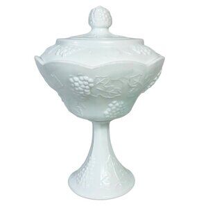 Indiana Milk Glass Pedestal Compote Harvest Grape Wedding Serving Bowl Bridal